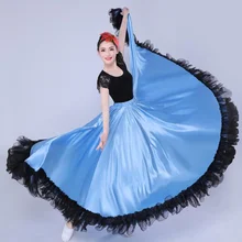 Танец фламенко юбка Золотой испанский танцевальный костюм для женщин Vestido фламенко 360-720 градусов плюс размер