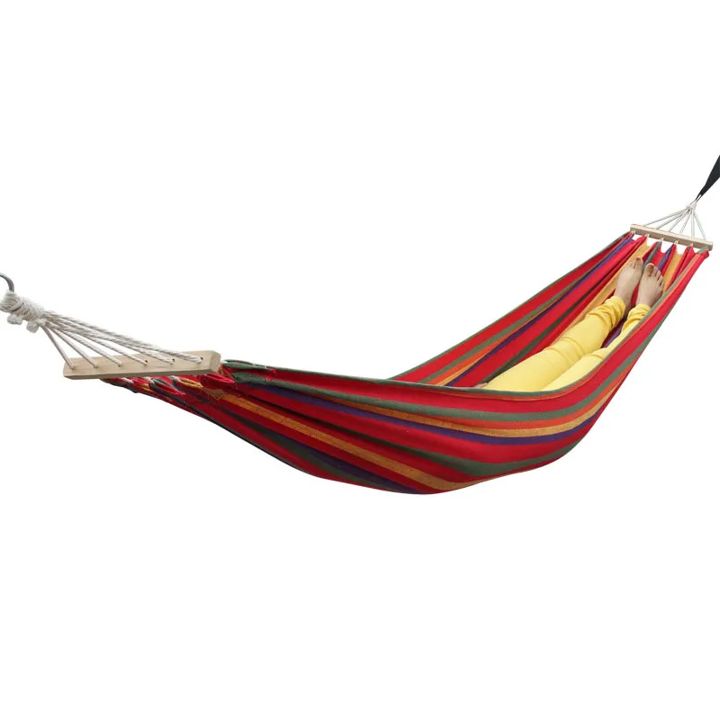 

Outdoor Indoor Hammock Single Person with Wooden Stick Thick Canvas Hammock Swing with Cloth Bag