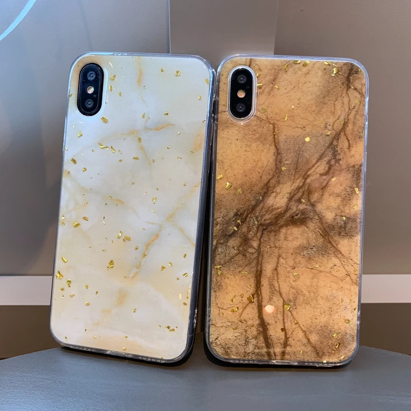 Для iPhone 6 6s 7 8 Plus X 10 11 ProXS XR Max Bling Блестки Золотая фольга мраморный камень Мягкий