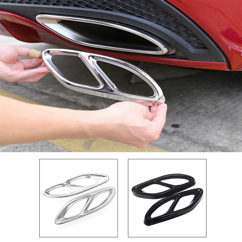 

2pcs Car Part Gloss Black Steel Exhaust Trims Stickers For Mercedes Benz GLC C E-Class C207 Coupe W212 W213 W205 X253 C180 C200