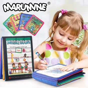 

Marumine Magic Water Drawing Book with Color Painting Pen Coloring Drawing Doodle Board Early Learning Toys