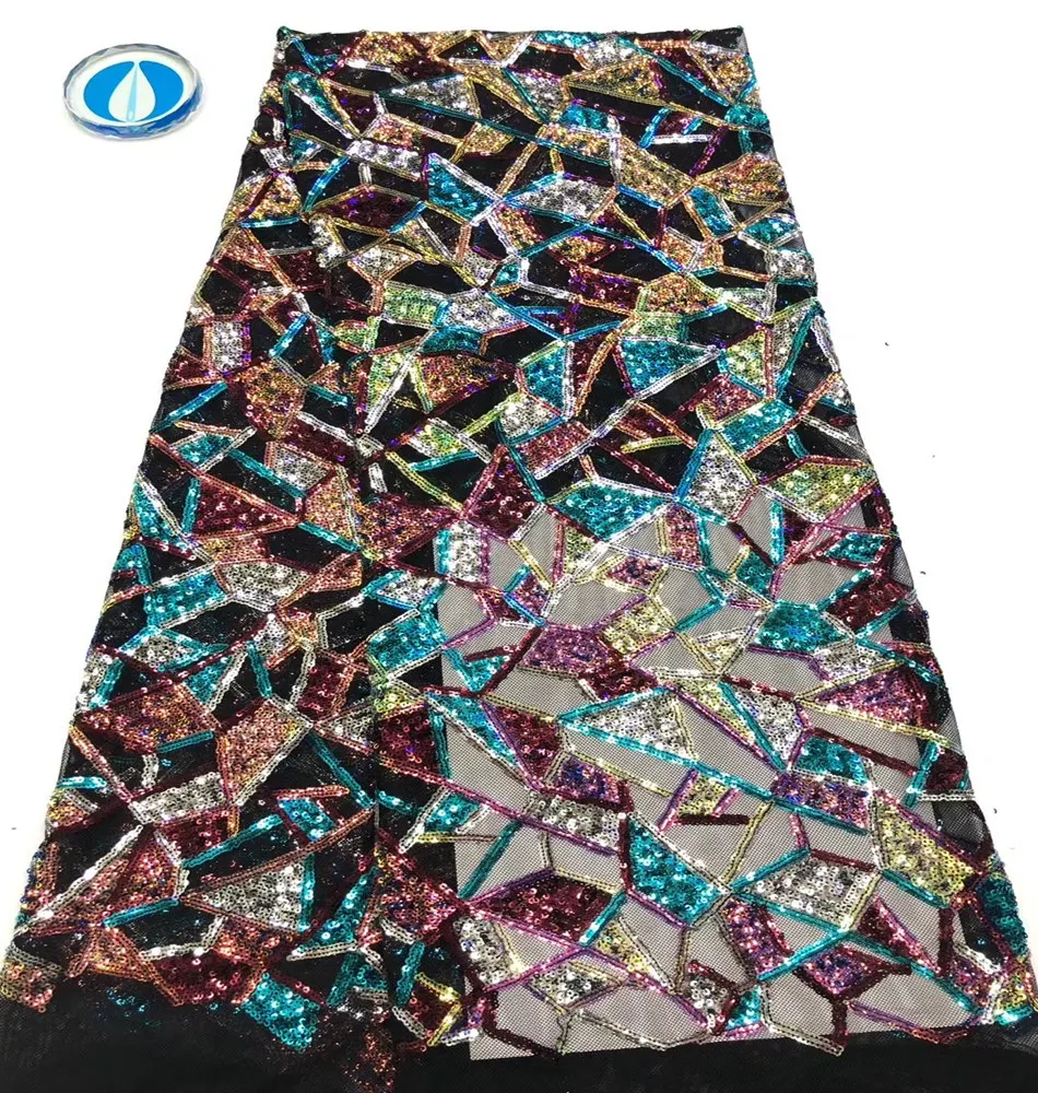 

Высококачественная вышитая сетчатая кружевная ткань с блестками для женщин, Вечернее кружево, африканские золотые блестки, сетчатый кружевной материал TS9122
