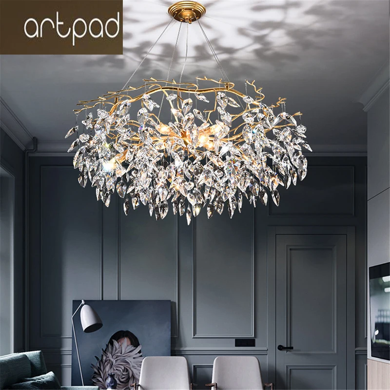 Modern Luxury Gold Crystal Chandelier Lighting Large Led Chandeliers Fixtures for Living Room Hotel Hall Art Decor Hanging Lamp