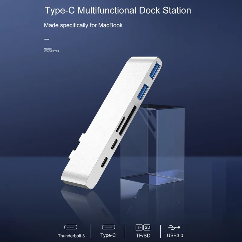 Type C концентратор USB 3,0 5 Гбит/с TF кард-ридер адаптер USB-C быстрой зарядки HD Прозрачный HDMI конвертер
