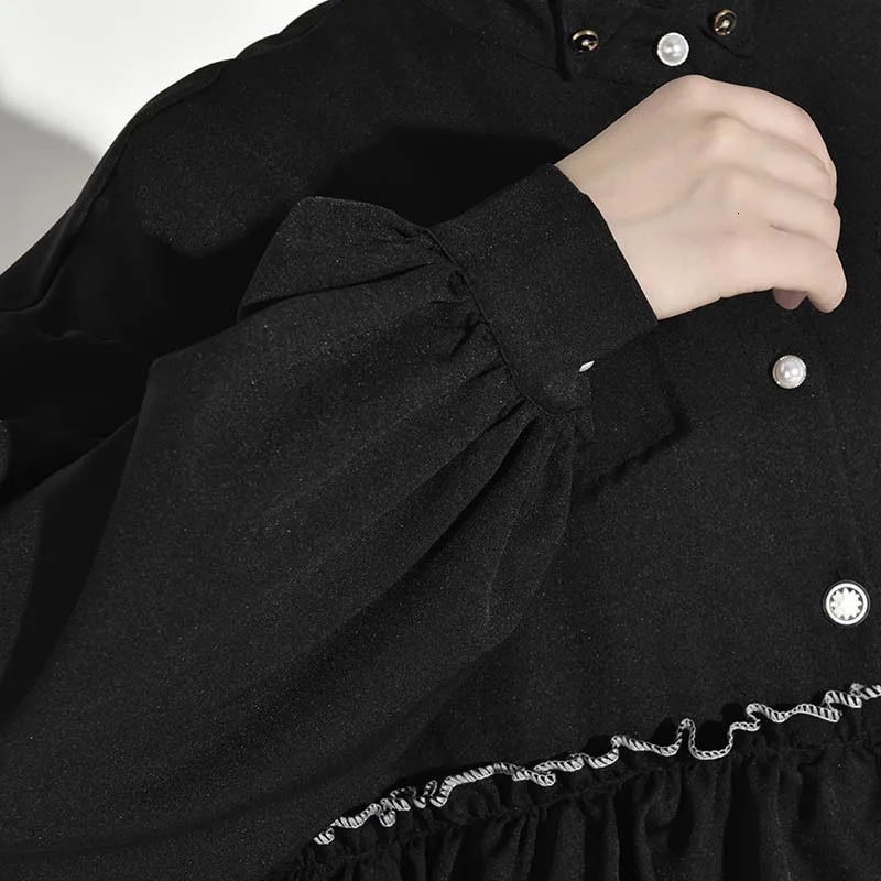[EAM] Женская Асимметричная Блузка с оборками, новинка, рубашка свободного кроя со стоячим воротником и длинным рукавом, модная весенняя Осенняя 1B7170