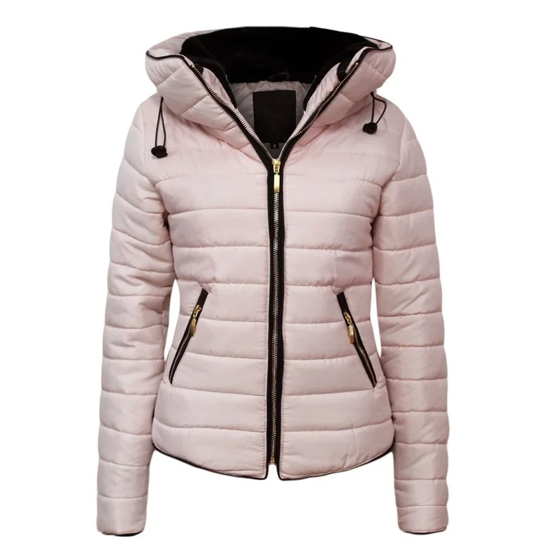 Quente com Capuz Quente com Zíper Cabolsa com Revestimento Fit em Cor Zogaa Jaqueta Feminina Cabolsa Feminino Slim Sólida