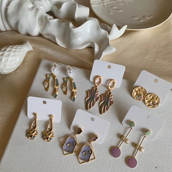 

AOMU 2020 New Fashion Korea Colorful Painting Geometric Irregular Round Enamel Drop Earrings for Women Party Jewelry Gifts