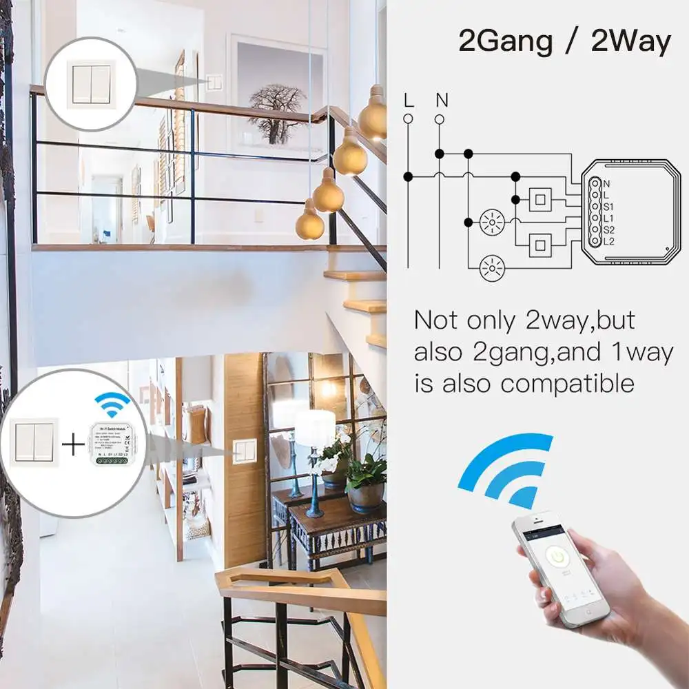 2 банды 2 способ DIY голосовой wifi дистанционный переключатель освещения выключатель модуль Smart Life/Tuya приложение дистанционное управление работа с Alexa-Echo Google