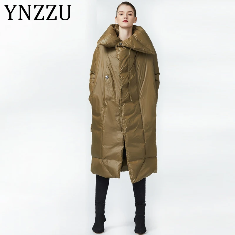 YNZZU, высокое качество,, Зимний женский пуховик, длинный, Повседневный, 90%, белый гусиный пух, пальто, утолщенная, теплая, женская верхняя одежда, A1442