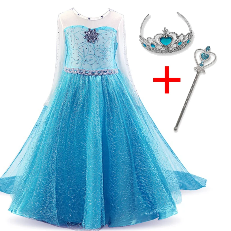 Нарядное платье Эльзы; платья для девочек; детская одежда; рождественское платье Снежной Королевы; платье принцессы Анны; платья с Эльзой и аксессуарами