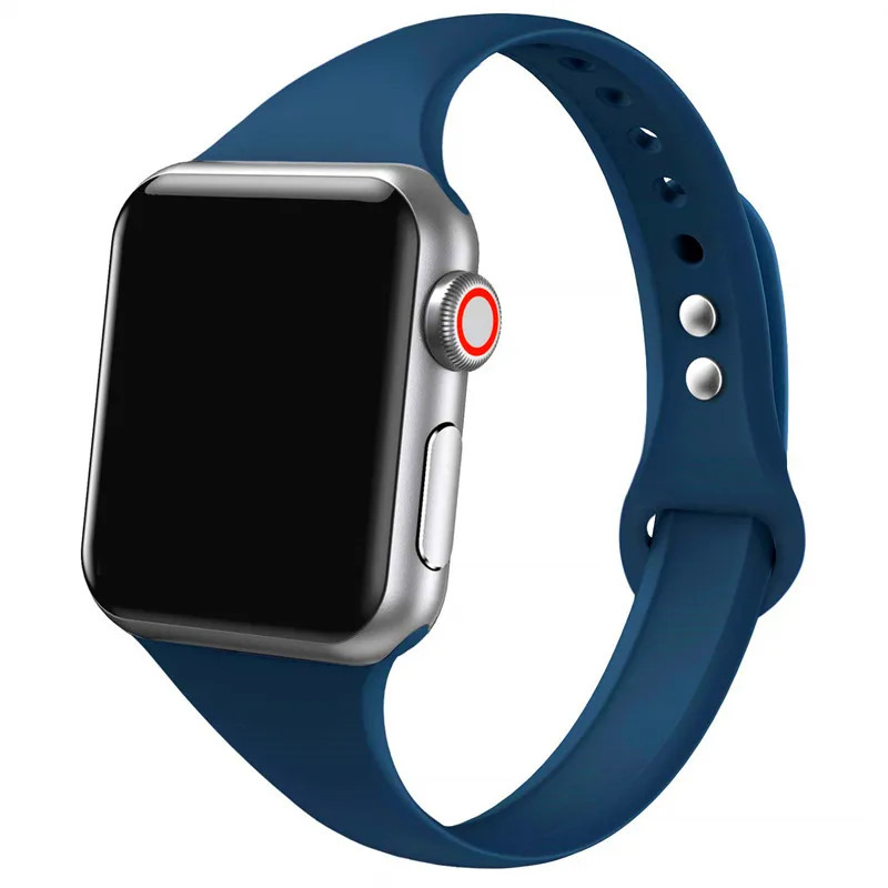 Тонкий ремешок для Apple watch 5 ремешок 44 мм 40 мм iWatch ремешок 38 мм 42 мм спортивный силиконовый браслет ремешок для Apple watch 4/3/2/1 38 - Цвет ремешка: Dark Blue 30
