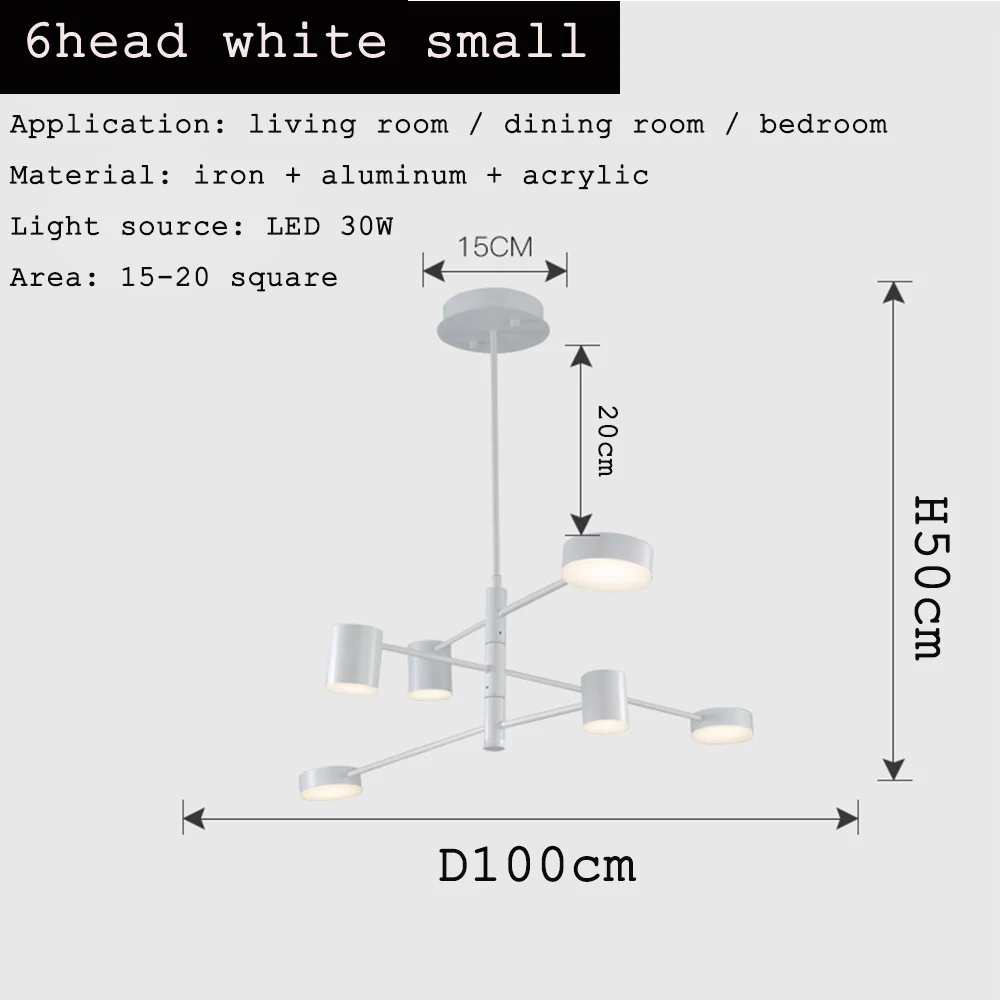 6head white small Черная Золотая белая длинная Люстра Светодиодная потолочная подвесная люстра освещение лампа для зала кухни гостиной спальни современный Чан - Цвет абажура: 6head white small