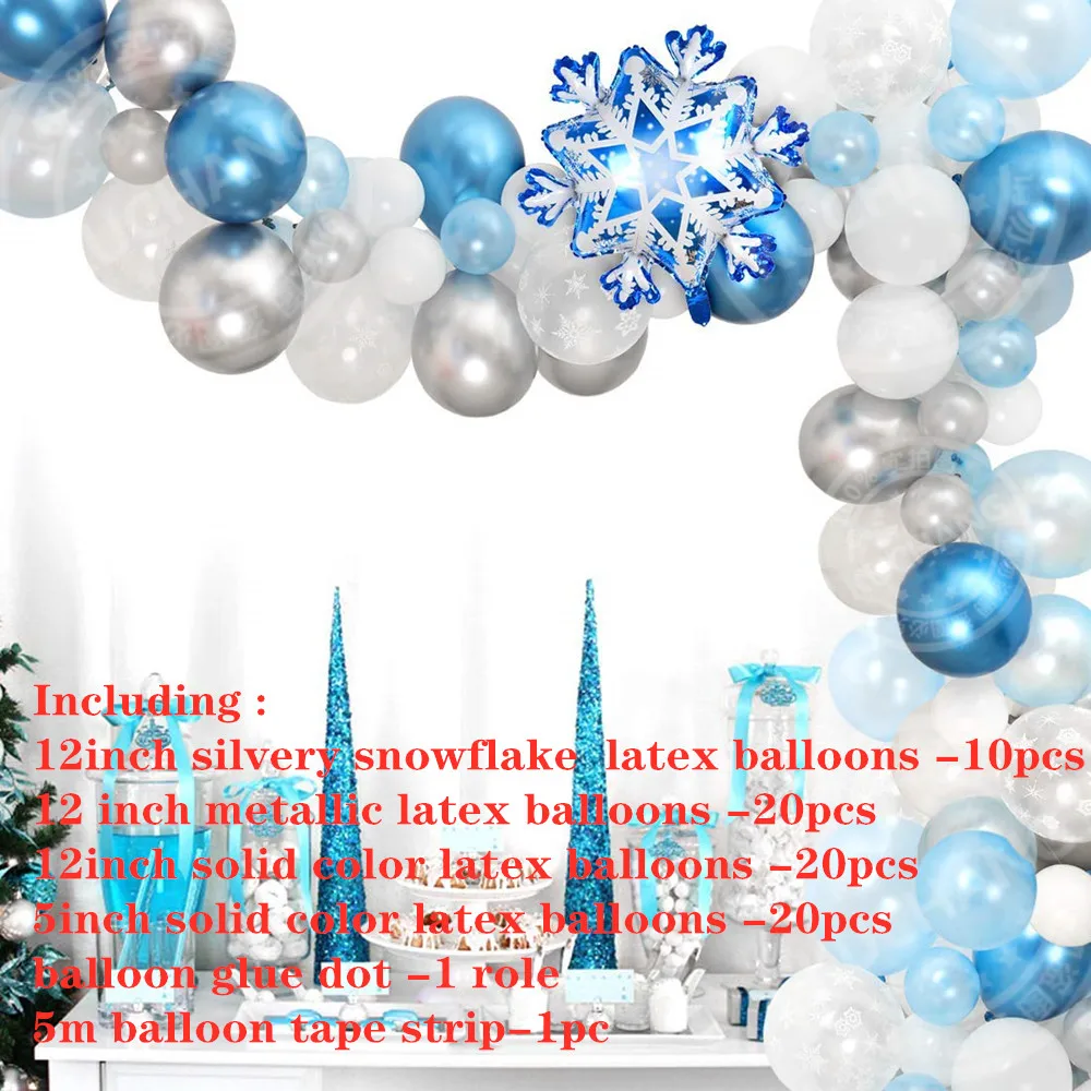 72pcs Snowflake Balloon Garland Arch kit for Winter Wonderland, Christmas, Baby Shower Princess Birthday Party Decoration