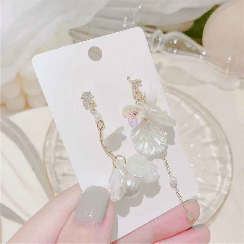 Aretes de mujer, современный дизайн, асимметричные серьги с цветами и кисточками, висячие серьги, ювелирные серьги, корейские серьги для женщин
