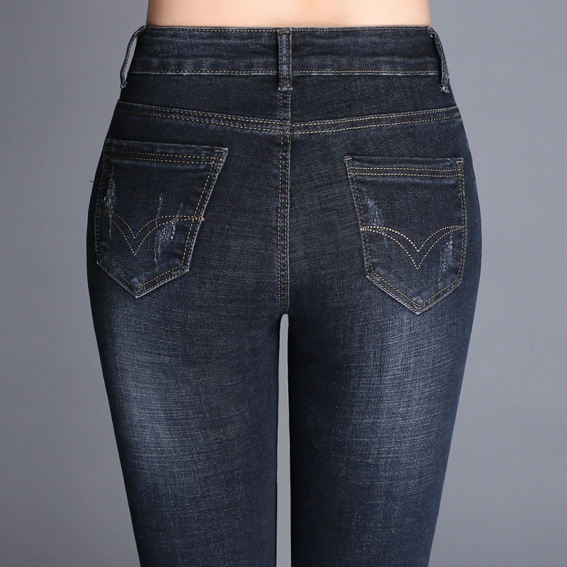 Новые Свободные Slim fit прямые джинсы стрейтч магазин для женщин с высокой талией, расширяющиеся к джинсы размера плюс мама стрейч был тонкий жира прямые брюки для девочек