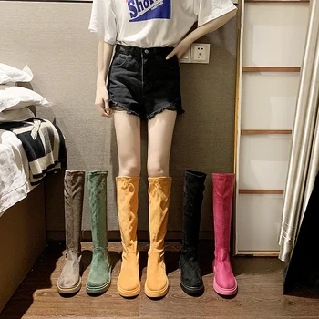 

Boots candy-colored women's boots 2020 new net red wild stretch thin boots long flat boots platform boots