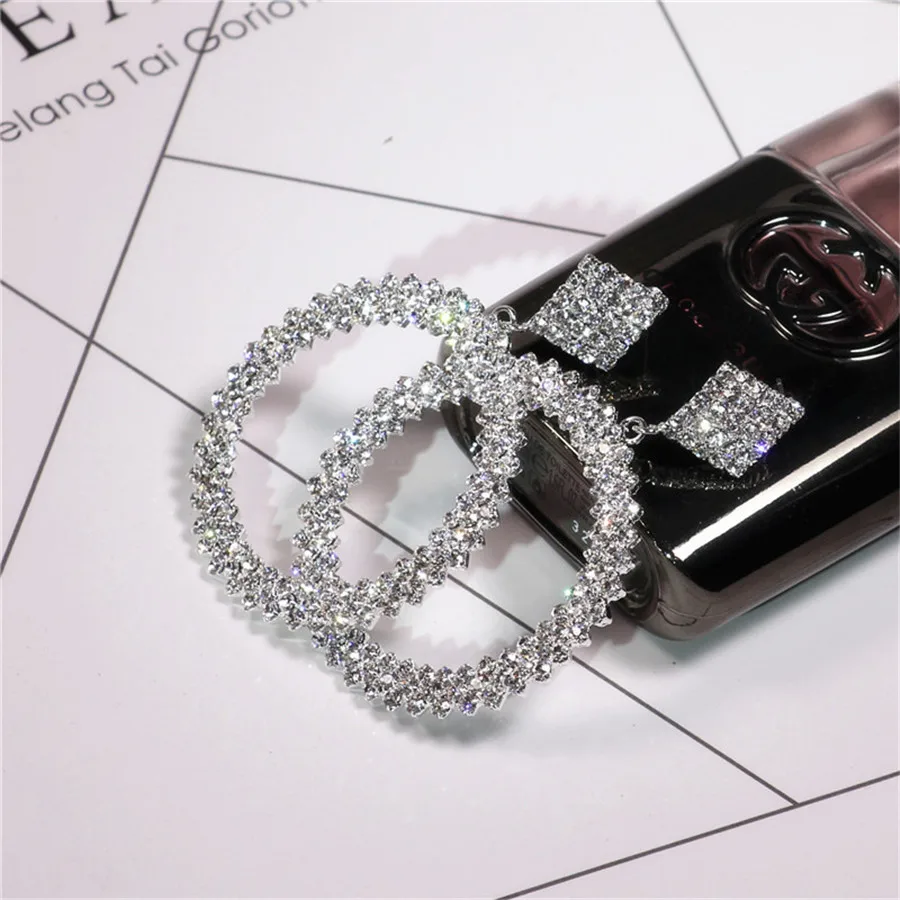 Pure circle& square shaped big earrings white style with zircon for ladies gifts