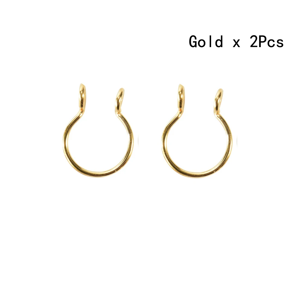 2 шт./лот, u-образные кольца для носа, кольца для перегородки, титановые серьги для пирсинга носа, ювелирные изделия для пирсинга - Окраска металла: Gold