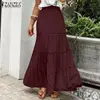 ZANZEA 2021 Elegant High Waist Skirts Women's Ruffle Sundress Summer Maxi Vestidos Female Back Zipper Faldas Saia  Robe 3