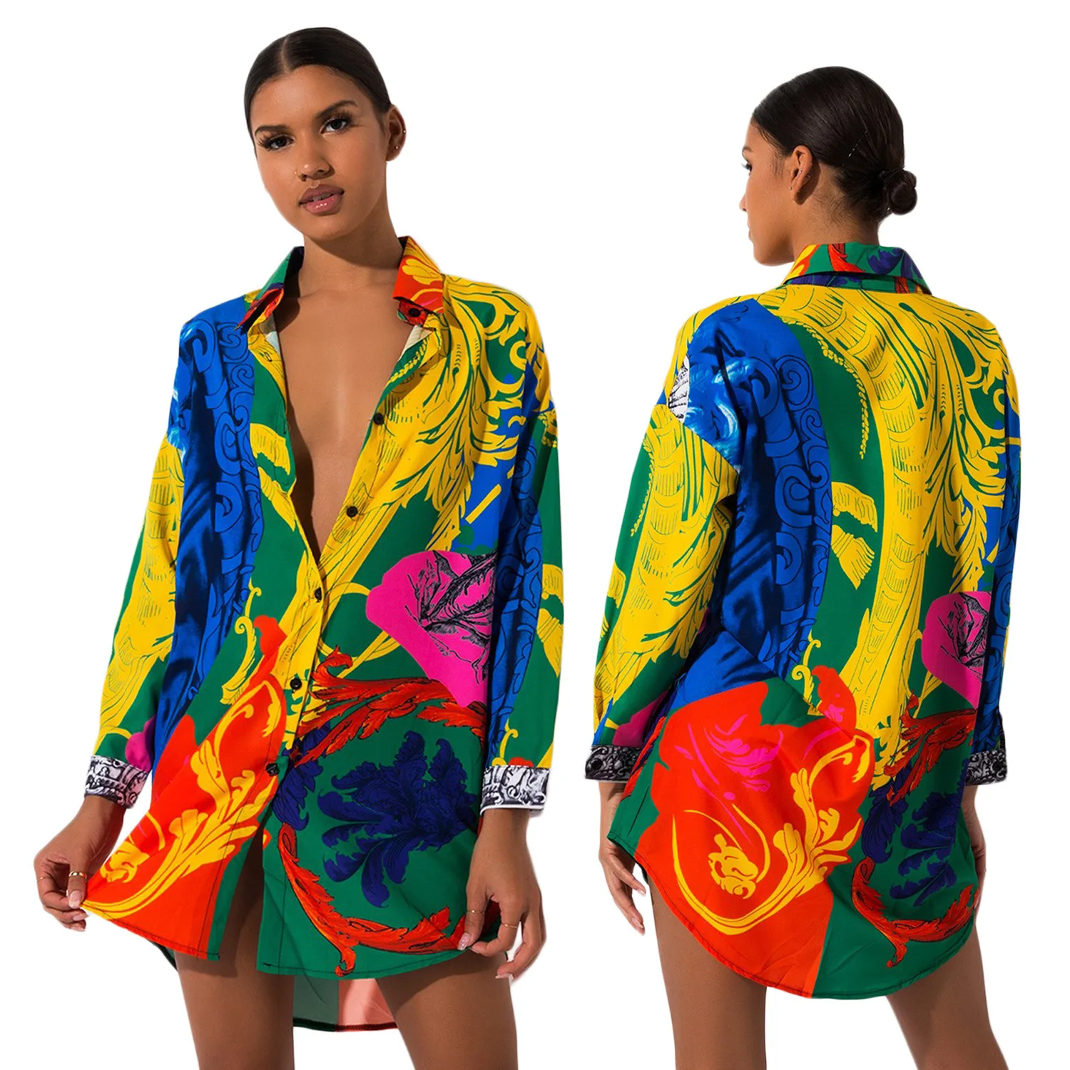 

Dashiki African Dresses Women Vintage Classy Printed Shirt Dress Office Lady Workwear Turn-down Collar Long Sleeve Sexy Dress Au