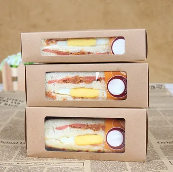 

200pcs Sandwich Packaging Boxes with Transparent Plastic window Kraft Cardboard Paper Gift Box brown Sandwich box for Fast Food