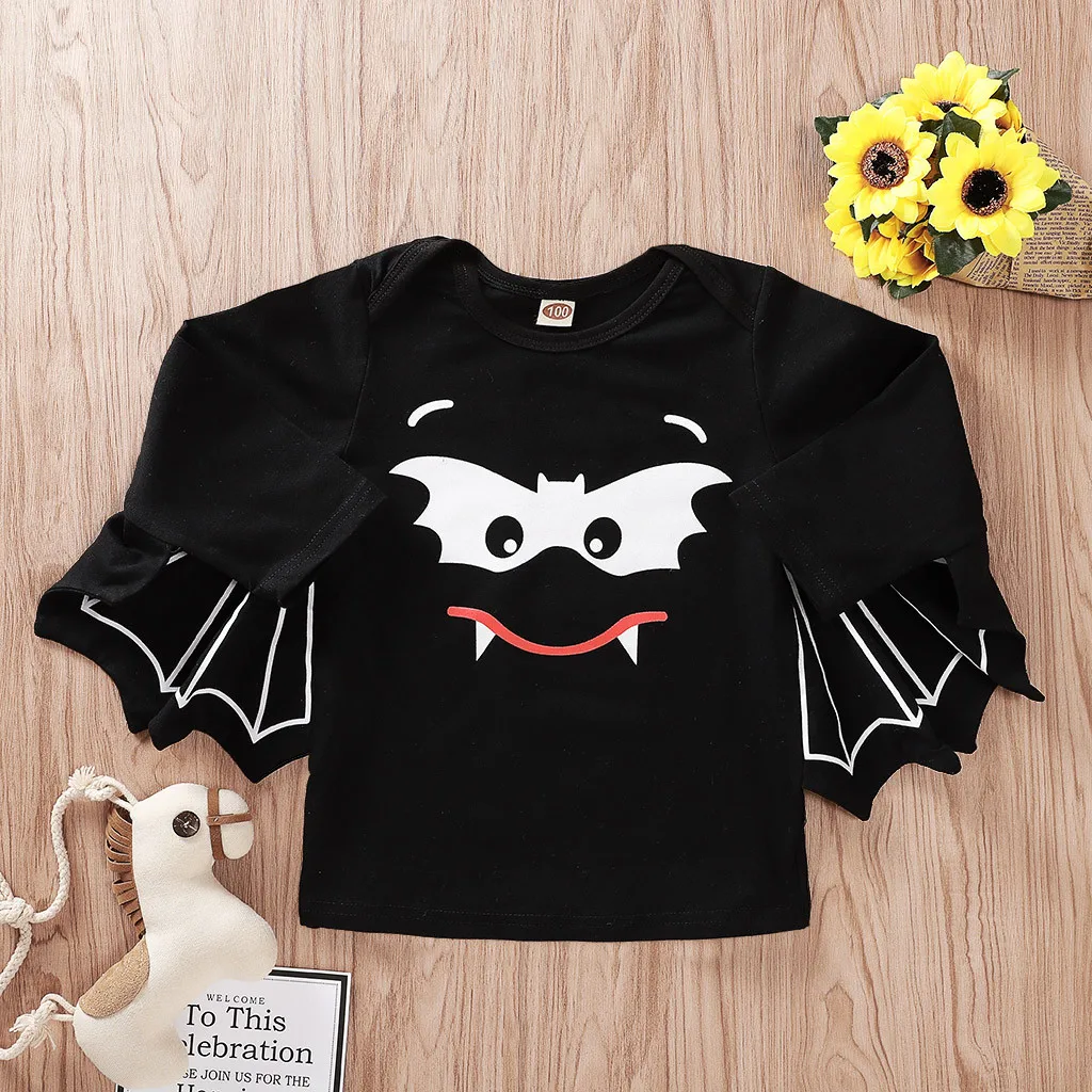 Fashion Children's girls clothes cotton o-neck Newborn Baby Boys Cartoon Print Halloween Cosplay Costume Tops Clothes H4