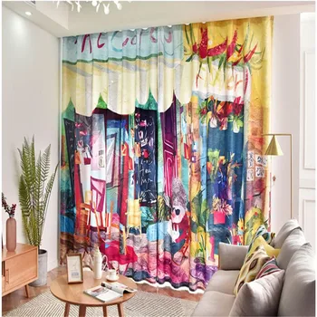 

Customized new window black and white line printing curtain bedroom study creative graffiti curtains windshield curtains