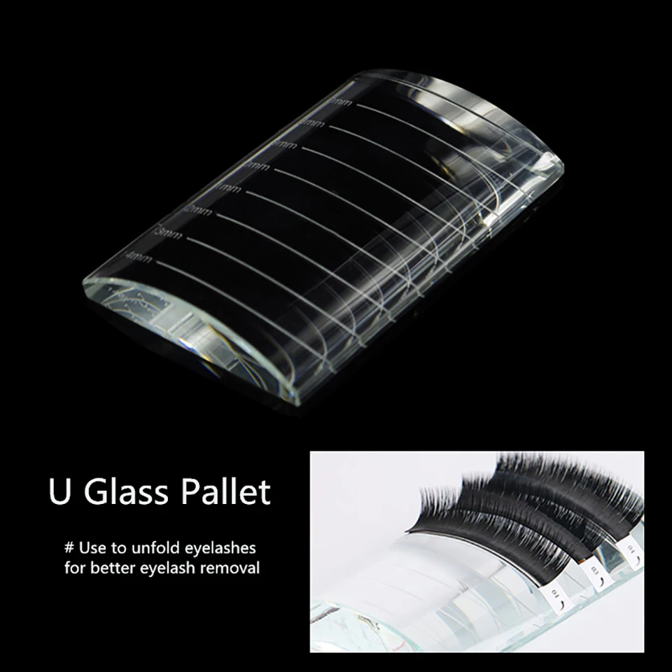 Eyelash Extension Glass Display Stand Holder Individual Lash Glue Pad Pallet Crystal U Curved/Straight False Lash Extension Tool