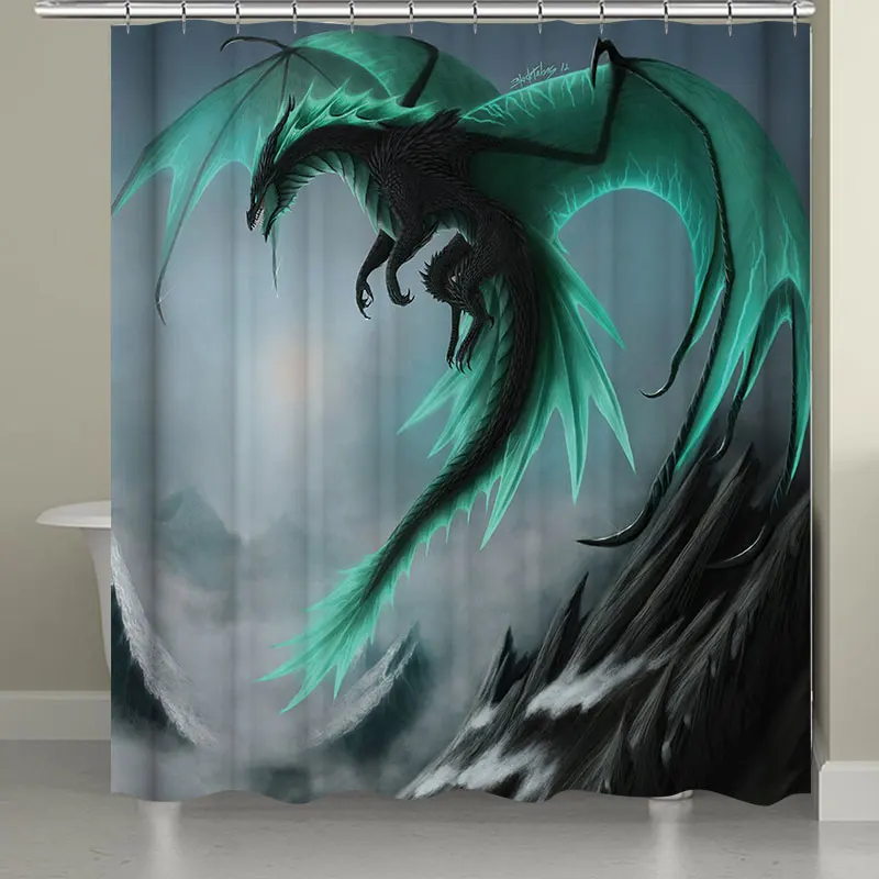 Modern Flying Dragon Waterproof Bathroom Shower Curtain Toilet Cover Bath Mat Non-Slip Rug Set Bathroom Accessories with 12 Hook