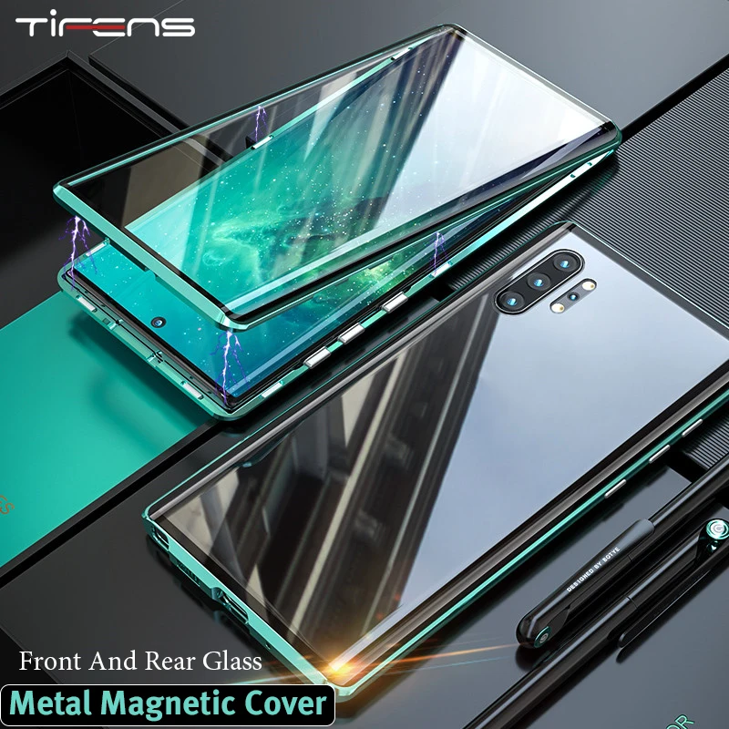 

Luxury Double Tempered Glass Note10plus Case For Samsung Galaxy Note 10 Plus Magnetic Metal Frame Adsorption Phone Cover Carcasa