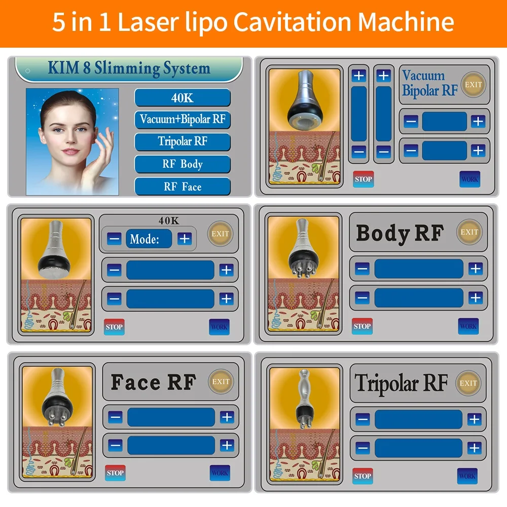 US $414.89 5In1 Professional 40K Cavitation Ultrasonic RF Slimming Machine Anti Cellulite Multipolar Radio Frequency Tighten Beauty Machine