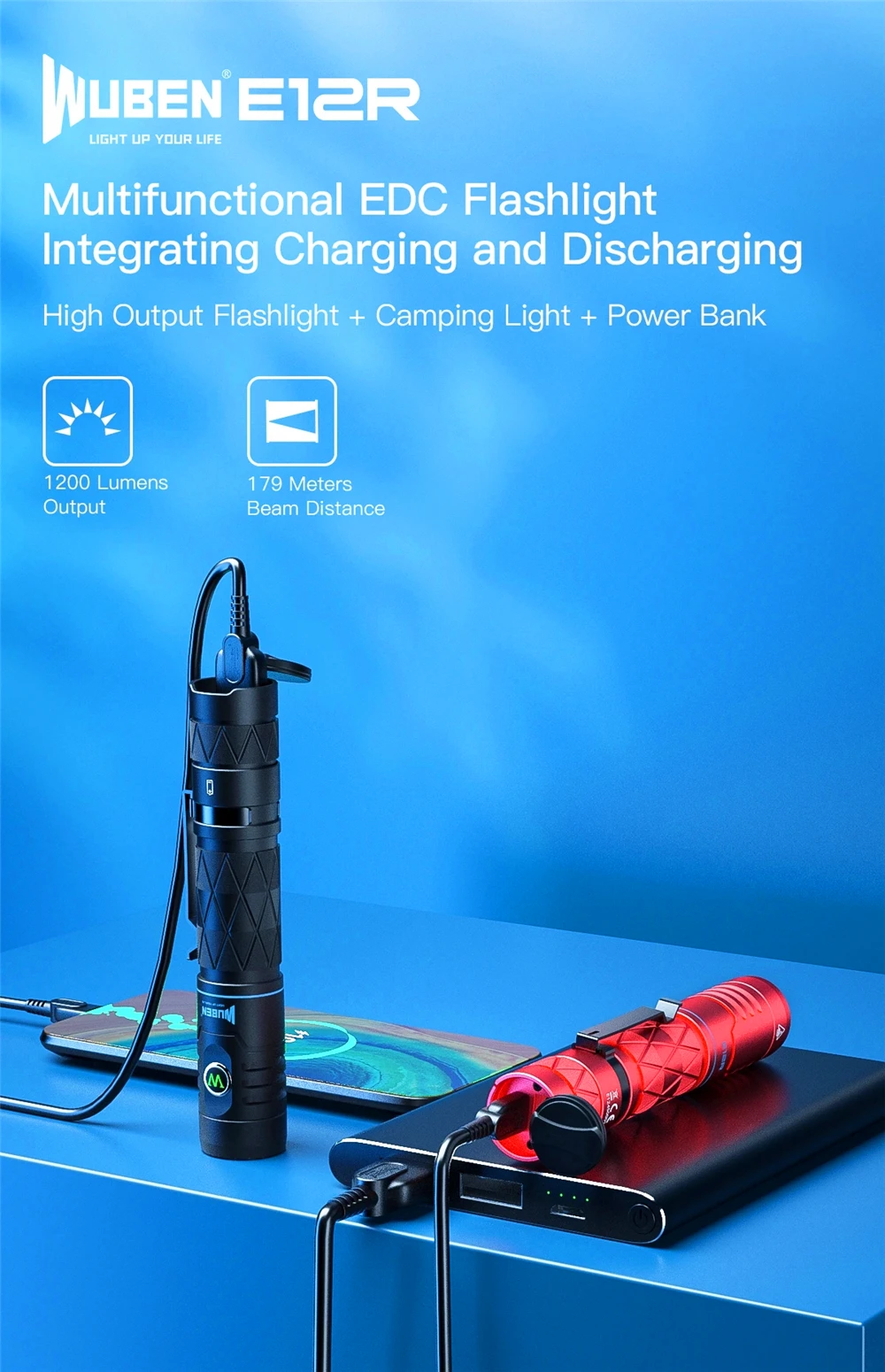 Wuben E12R Power Bank Flashlight description image