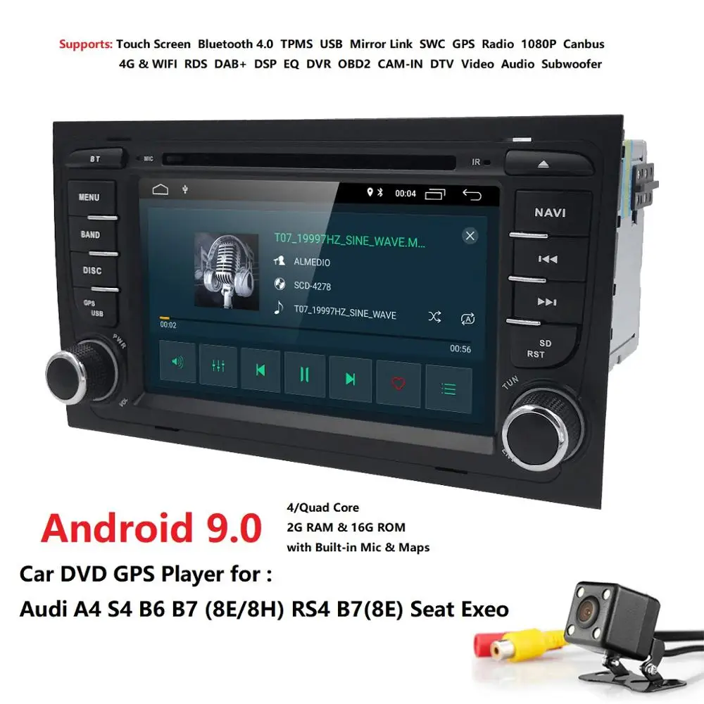 

DSP IPS Android 9.0 4G 64G CAR GP1080P 64G For Audi A4 S4 B7 B6 RS4 8H 8E SEAT Exeo dvd player radio IPS screen WIFI BT CARPLA