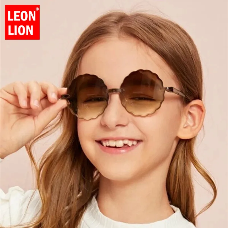 Солнечные очки LeonLion круглые без оправы Модные Винтажные детские солнцезащитные
