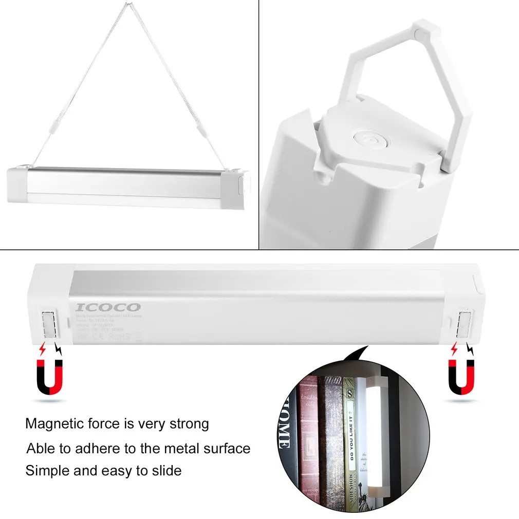 ICOCO Portable Overvoltage& Overcurrent Protection Magnet No Glaring Light Adjustable Multi-functional LED Lamp For Camping