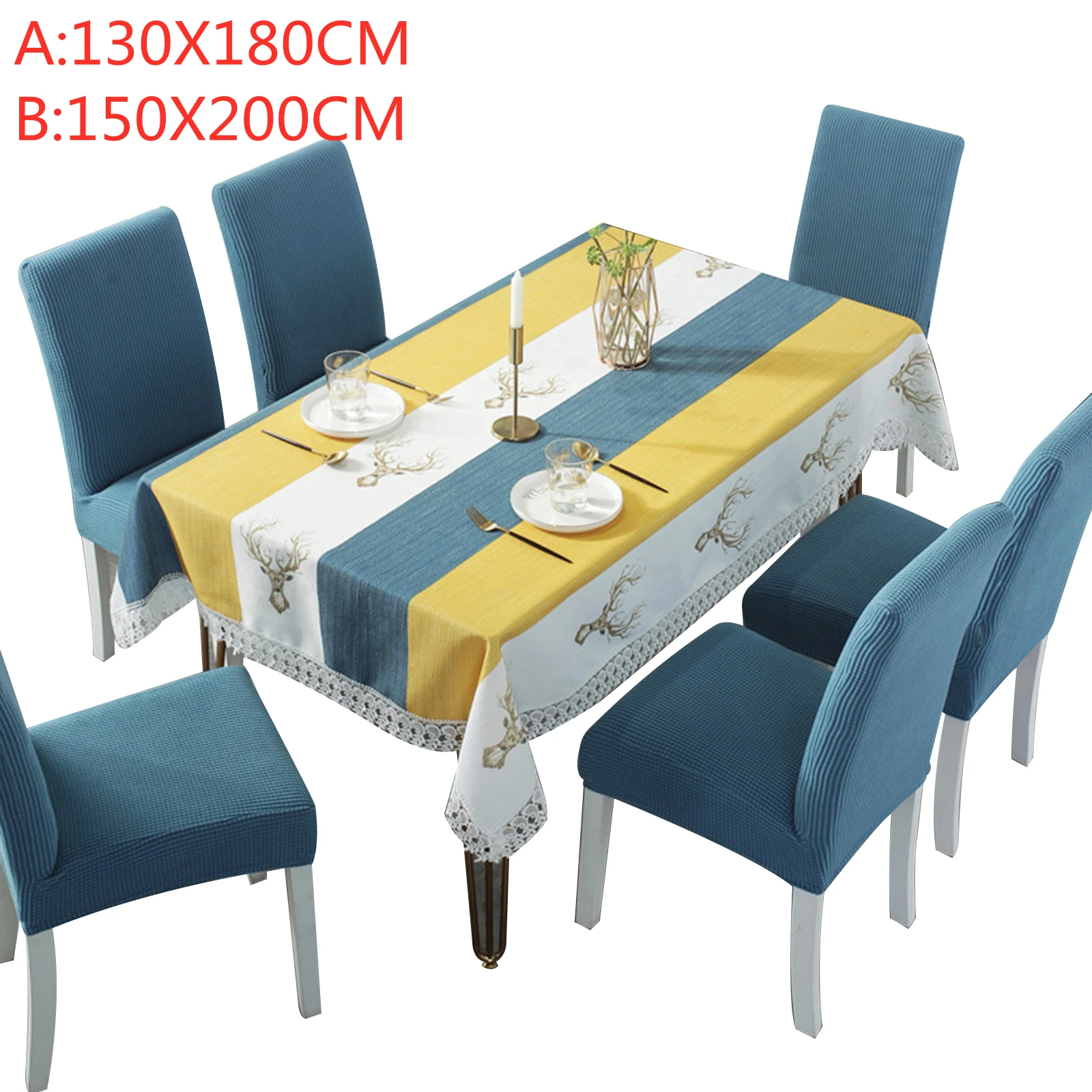 

AA Rectangular Dust-Proof Tablecloth, Lace Trim Print Table Cover for Kitchen Dining Room Party Home