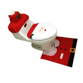 

Toilet Foot Pad Seat Cover Cap Christmas Home Decorations Toilet Seat Cover And Rug Bathroom Accessory