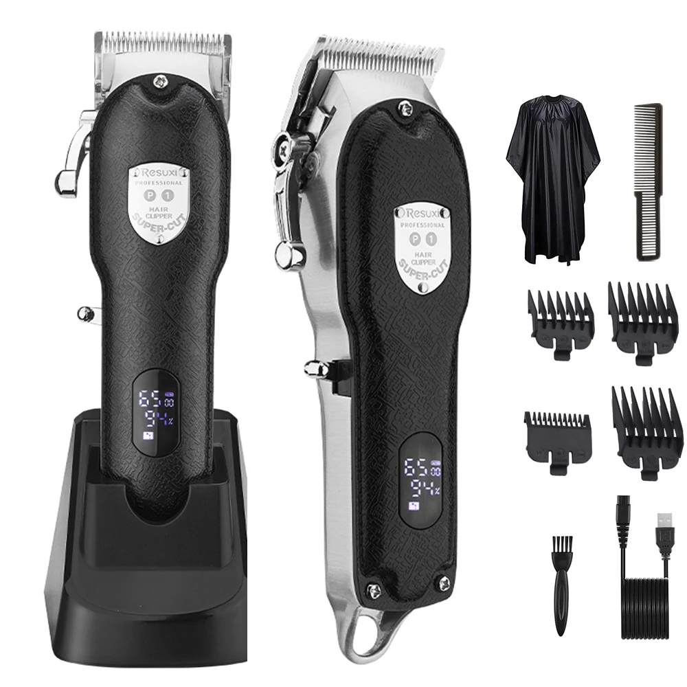 RESUXI Metal Cordless Clipper with Base ProLi Hair Trimmer Rechargeable Zero Gap Barber Cutter Men Shaver | Бытовая техника