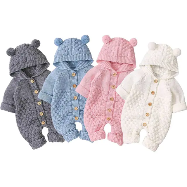 Citgeett Autumn Winter Newborn Baby Boys Girls Ear Knit Romper Hooded Wool Sweater Jumpsuit Warm Cute Outfit
