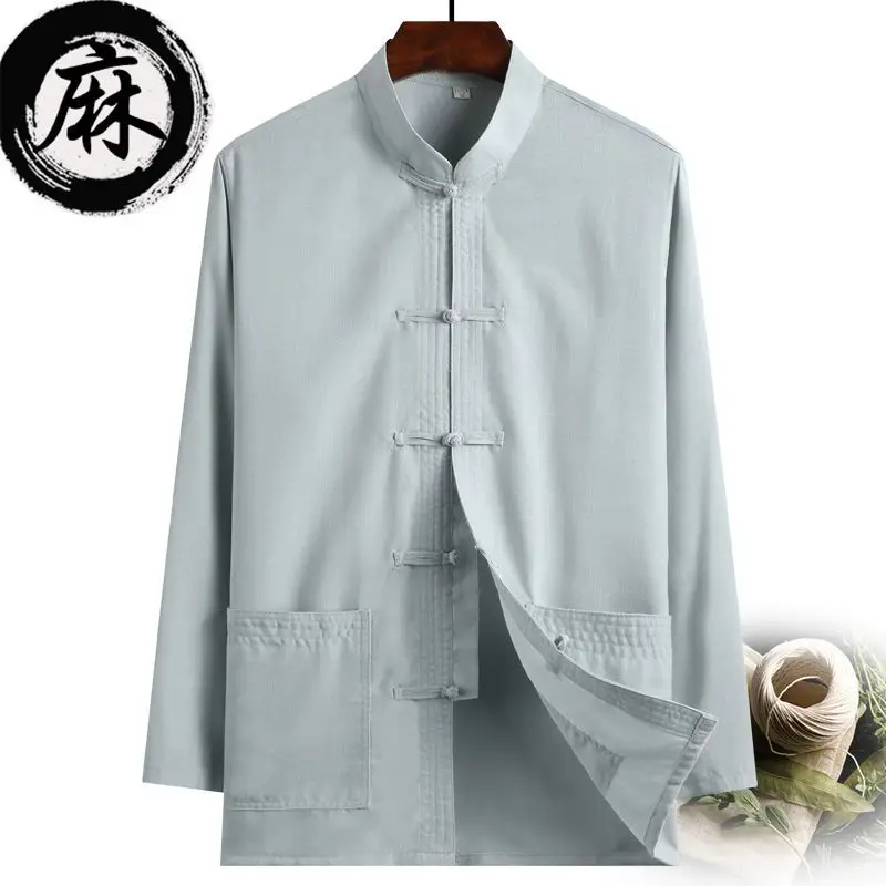 

Chinese-style Spring Clothing Chinese Costume Men's Long Sleeve Chinese Style Thin Middle Aged And Elderly People Linen Shirt Me