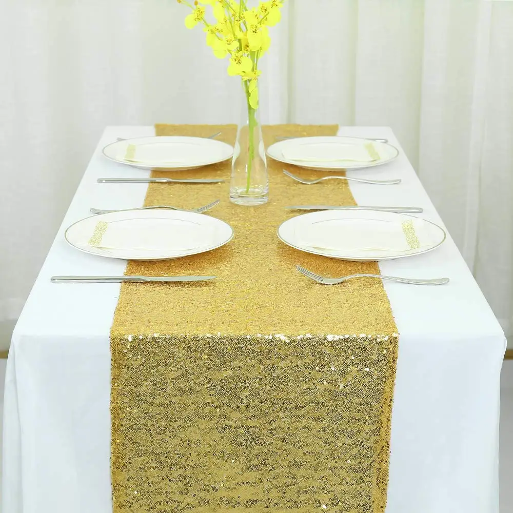 Camino de mesa de lentejuelas dorado para fiesta de banquete de boda 