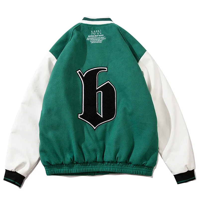 Diconna Men's Oversized Letter Graphic Print Baseball Jacket Lightweight Patchwork Coat Bomber Varsity Casual Jacket Green L, Size: Large