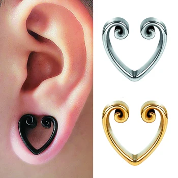 

KUBOOZ New Heart-Shape Notch Ear Piercing Plugs Cool Body Jewelry Ear Statement Stainless steel Earrings Expander Gift 2PCS