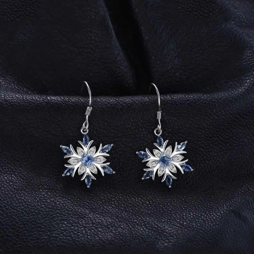 Trendy cubic Zirconia silver color Snowflake Christmas Earrings luxury Fashion Blue Cz Crystal Earrings For Women Jewelry