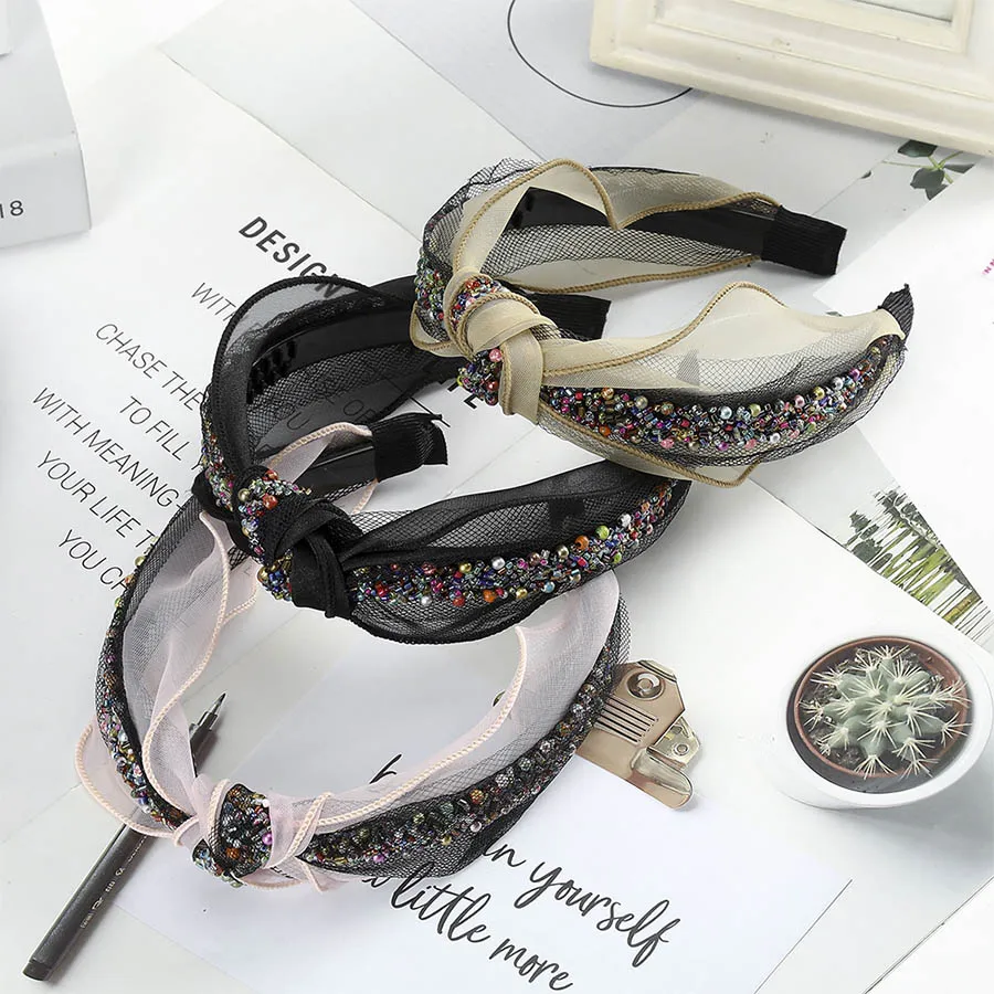

Haimeikang Fashion ladies Headband Korea Dongdaemun Mesh Head Hoop Hand-beaded Beads Color Beads Bezel knotting Hair Accessories