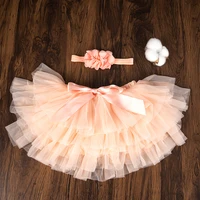 Baby Girls Tulle Tutu Bloomers Infant Newborn Diapers Cover 2pcs Short Skirts+Headband Set Girls Skirts Rainbow Baby Skirt 2