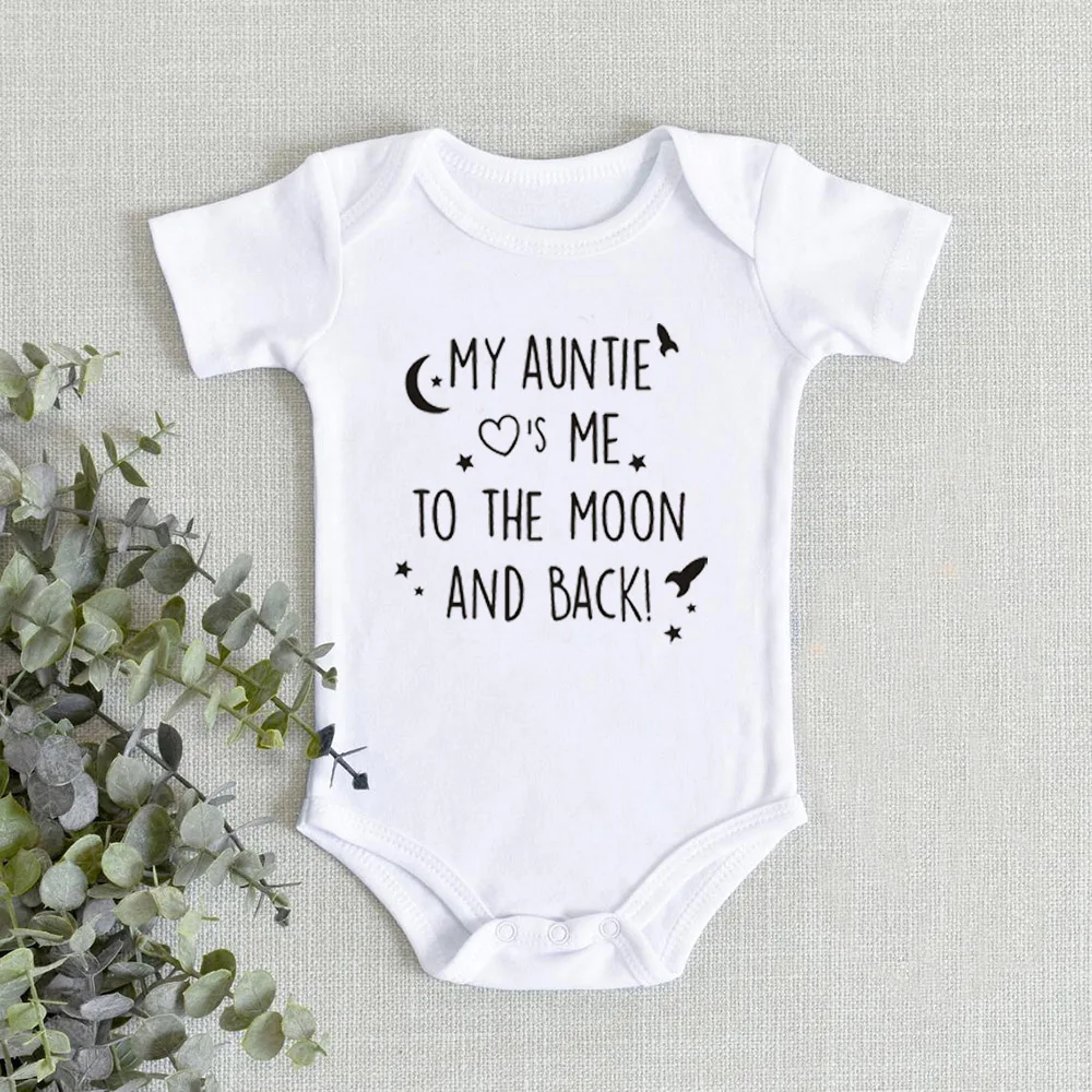 

Newborn Cotton Romper My Auntie Loves Me To The Moon and Back Print Short Sleeve Infant Baby Boy Girl Funny Jumpsuit Clothes