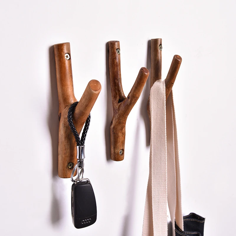 Solid Wood Tree Branch Hook Creative Retro Log Branch Xuanguan Door behind the Wall Hanging Clothes Hook Clothes Hanging 3