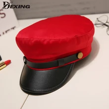 Осенние береты из искусственной кожи с полями, военные шапки для женщин, мужские плоские армейские шапки, черная шапка для девочек, солнцезащитные козырьки, дорожные береты