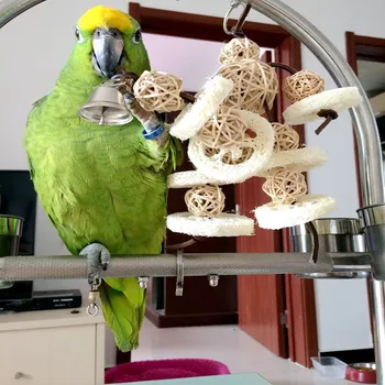 

Parrot Toys Wood Birds Standing Chewing Rack Toys Parrot Toy Bird Toys Accessories Supplies Loofah Rattan Ball Nibble Toy